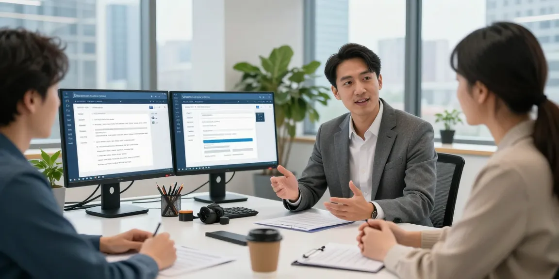 AI immigration application review in a professional consultancy setting, highlighting technology and client interaction.