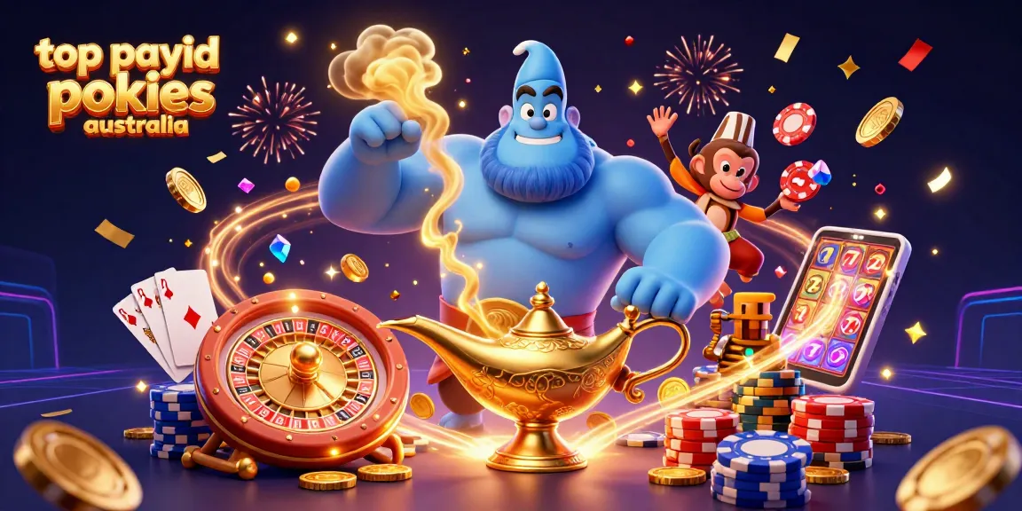 Experience the thrill of top payid pokies Australia while enjoying vibrant casino-themed artwork.